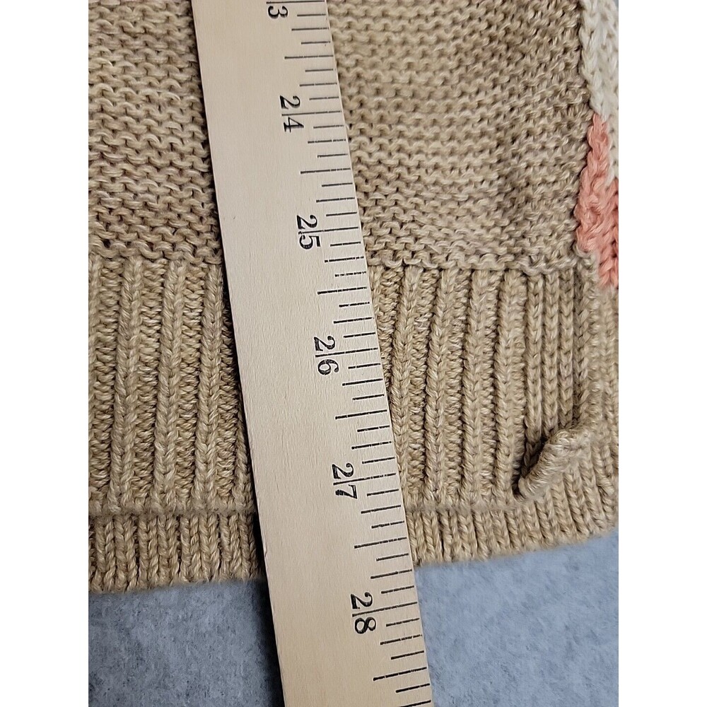 LRL Sweater Womens L Brown Green Pullover Cotton Linen Knit Aztec Preppy Cottage - Picture 14 of 15